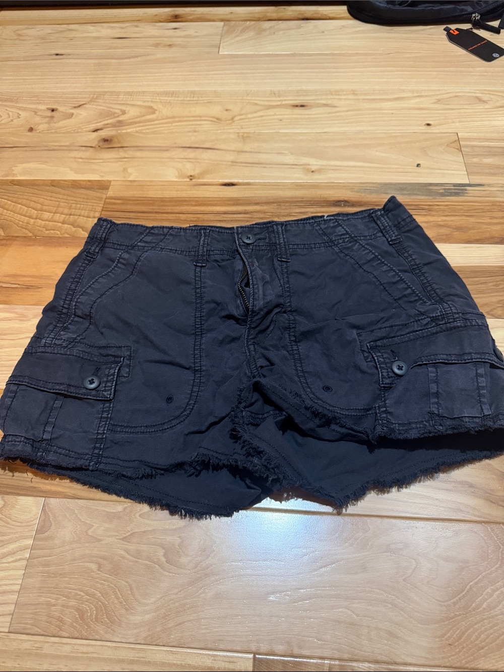 American Eagle Outfitters Black Frayed Hem Cargo Shorts